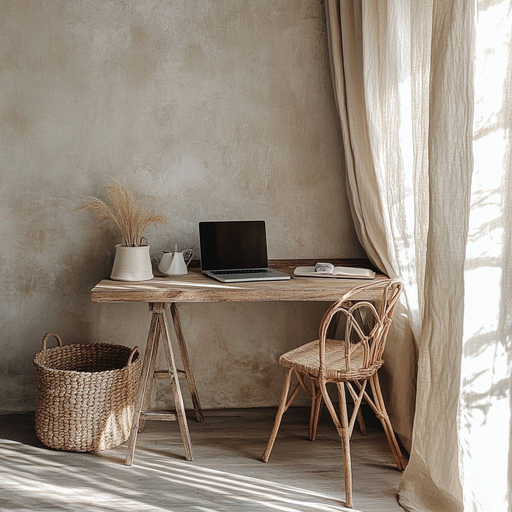Wicker and Linen Workspace