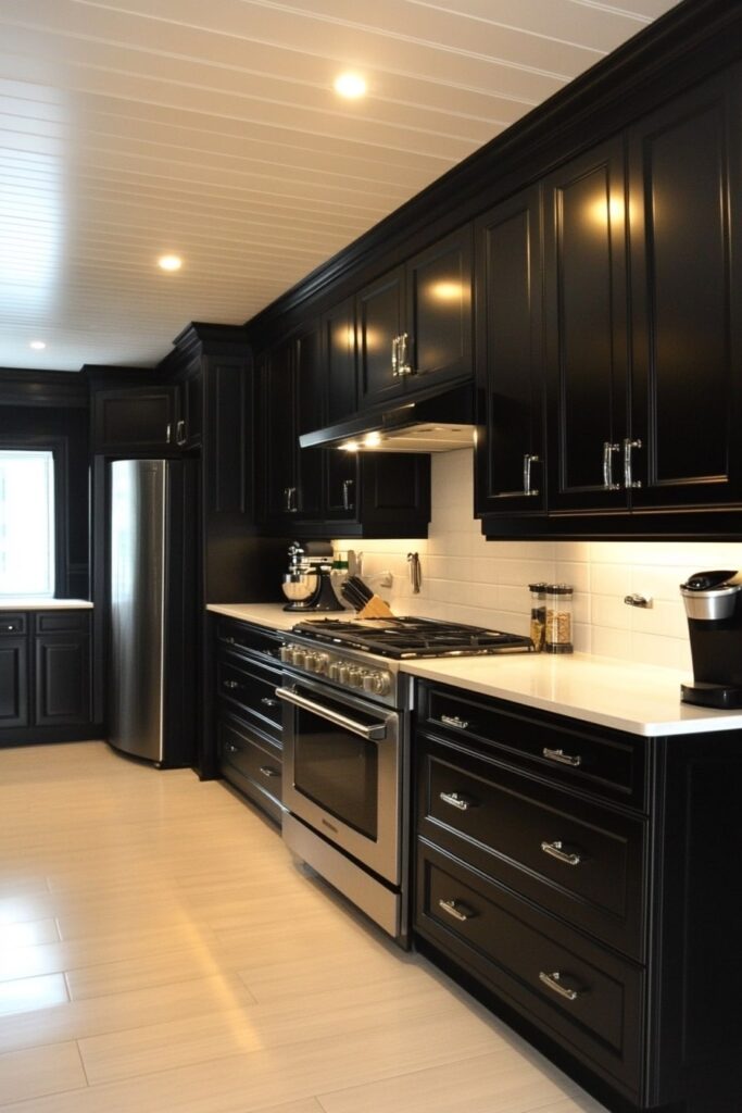 Sleek Black and White Kitchen with Bold Cabinetry