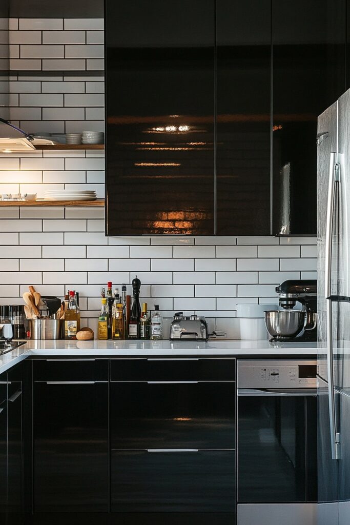 Sleek Urban Black and White Kitchen with Gloss Finish