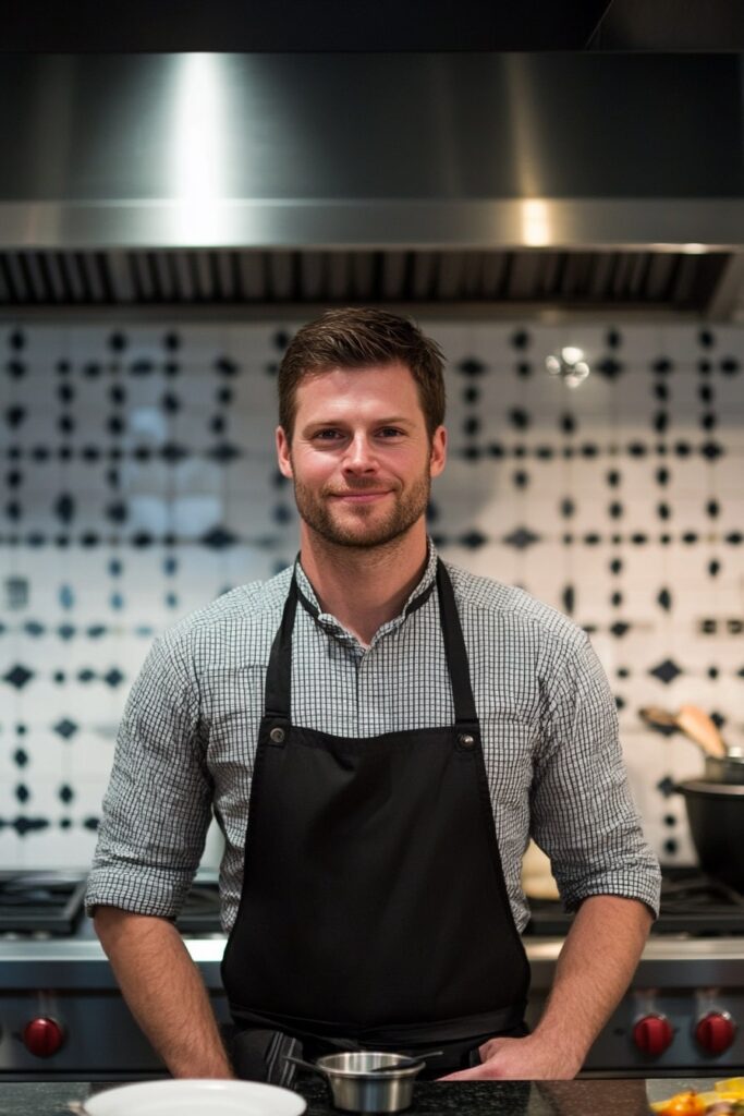 Bold Patterned Backsplash in a Chef-Ready Black and White Kitchen

