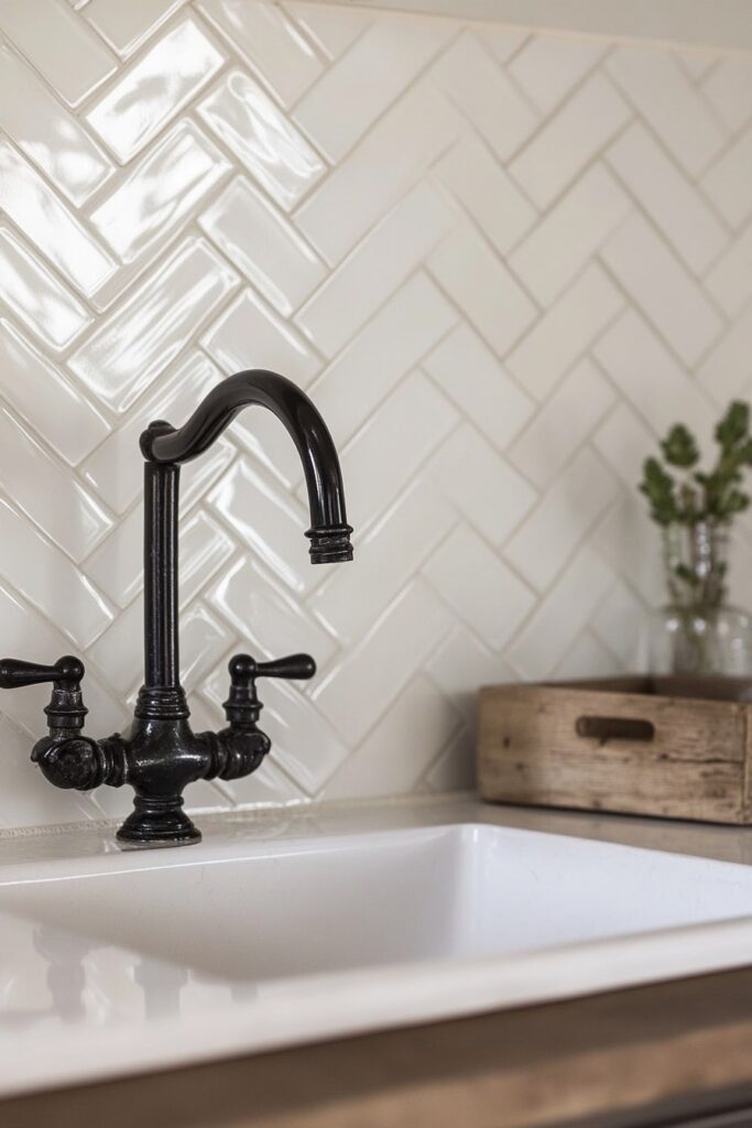 Vintage Touches in a Black and White Kitchen Detail

