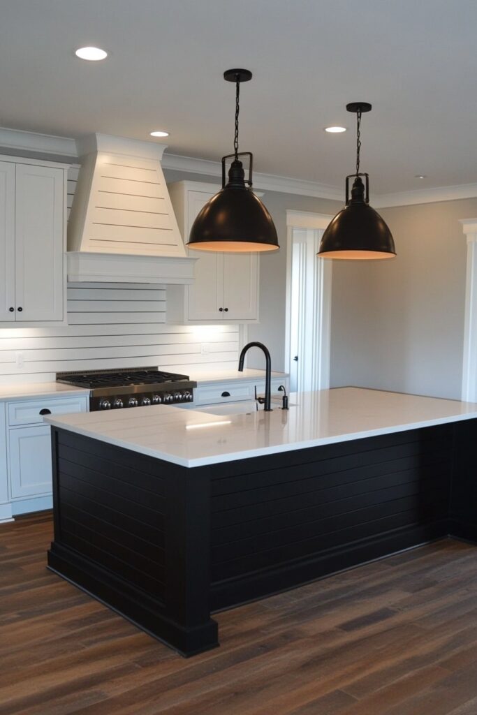 Bright Farmhouse Kitchen with Bold Black Island