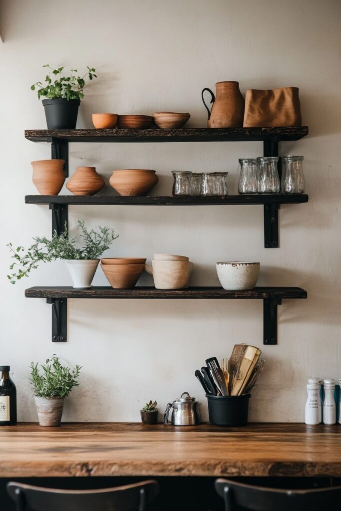 Earthy Black and White Kitchen with Natural Texture