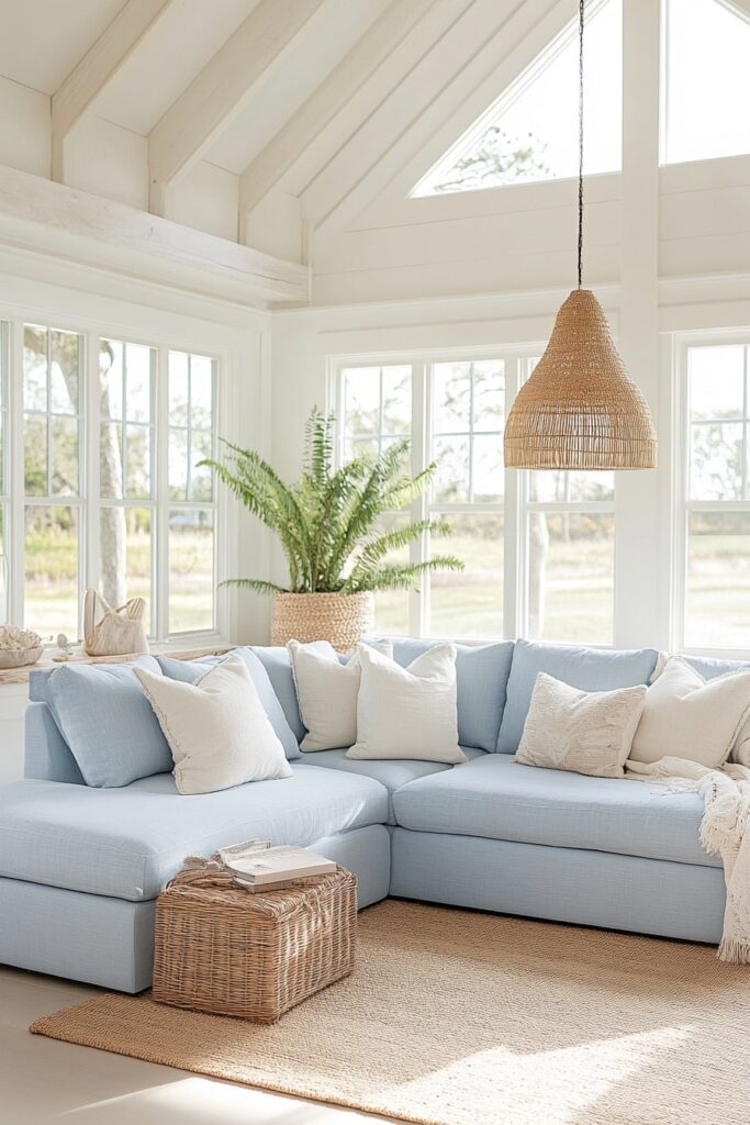Breezy Coastal Living with a Soft Blue Sectional