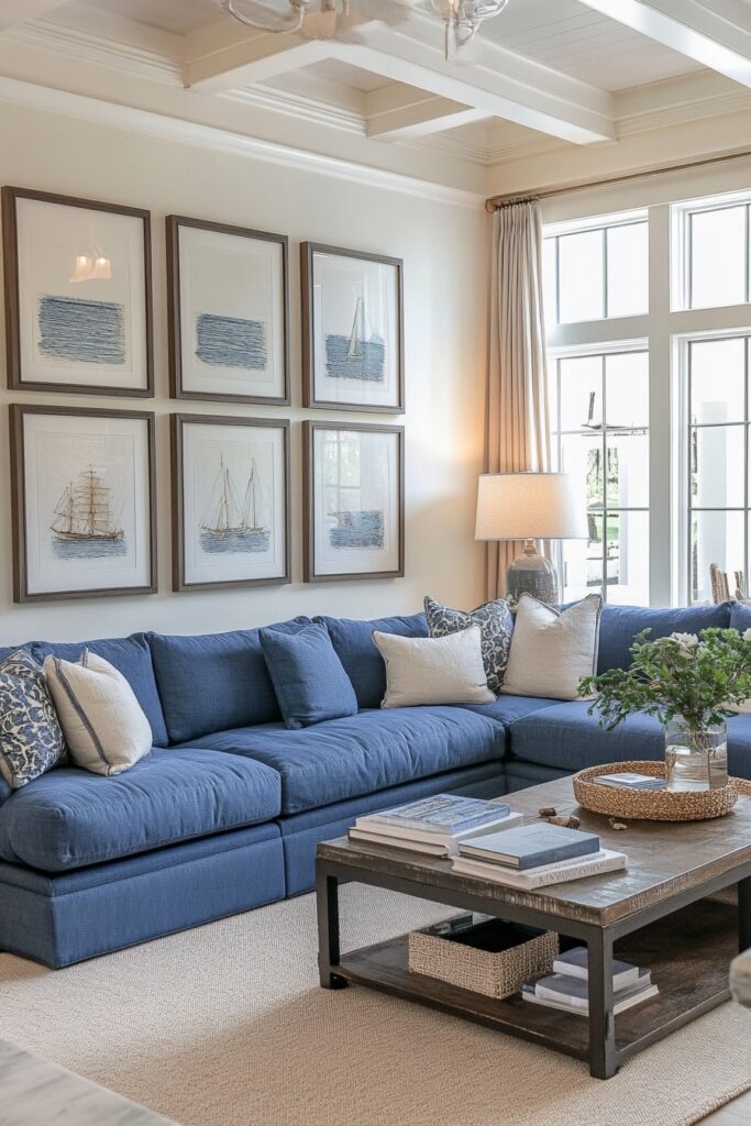 Nautical Charm with a Classic Blue Sectional Sofa