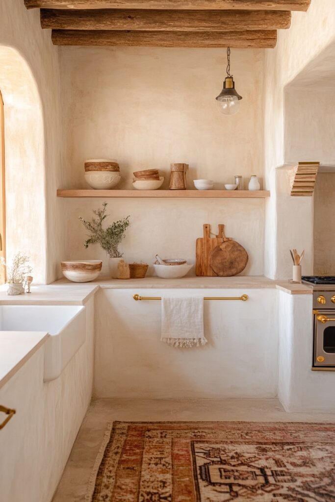 Soft Neutrals and Natural Texture in a Boho Kitchen Retreat

