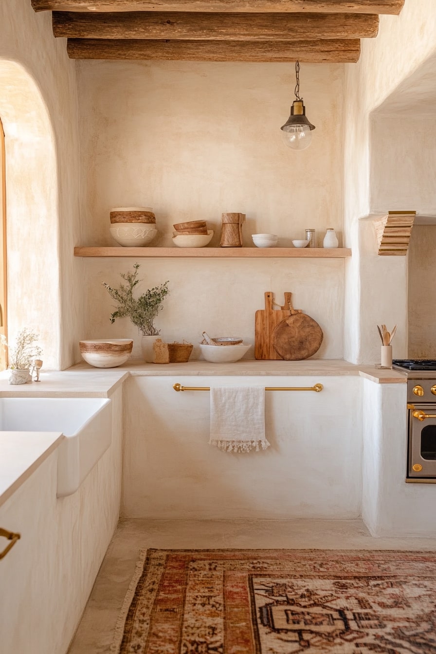 Soft Neutrals and Natural Texture in a Boho Kitchen Retreat

