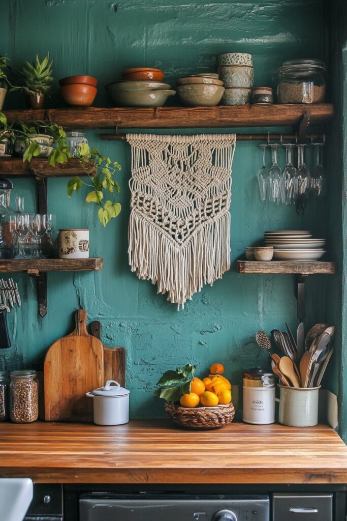 Bold Color and Texture in a Cozy Boho Kitchen Corner