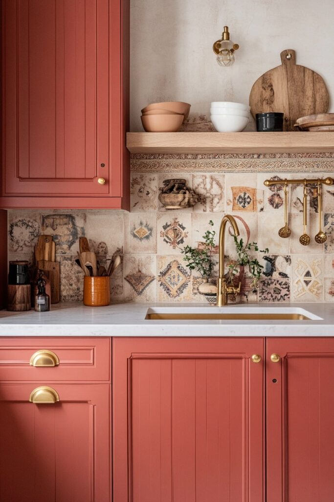 Warm Terracotta Cabinetry and Artisan Backsplash for Boho Soul