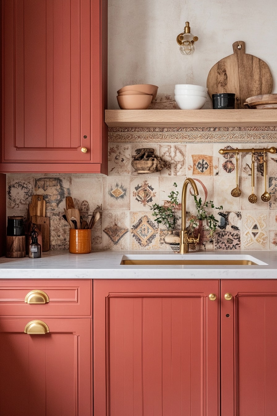 Warm Terracotta Cabinetry and Artisan Backsplash for Boho Soul