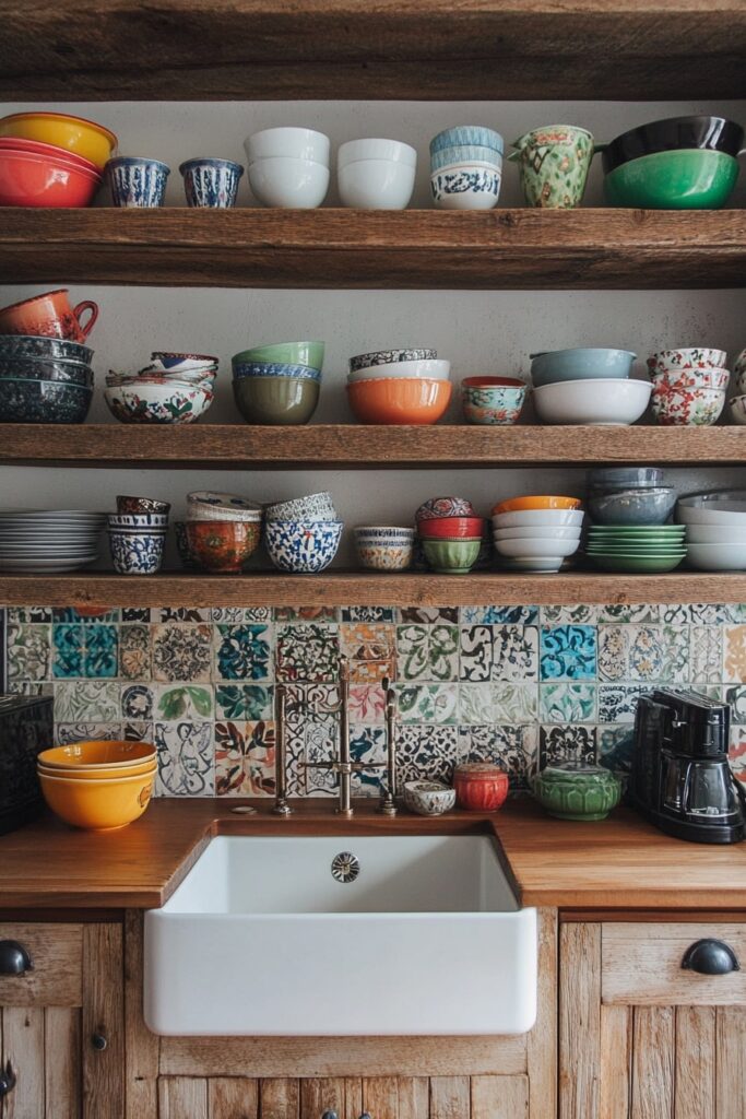 Colorful Ceramics and Pattern Play in a Bold Boho Kitchen

