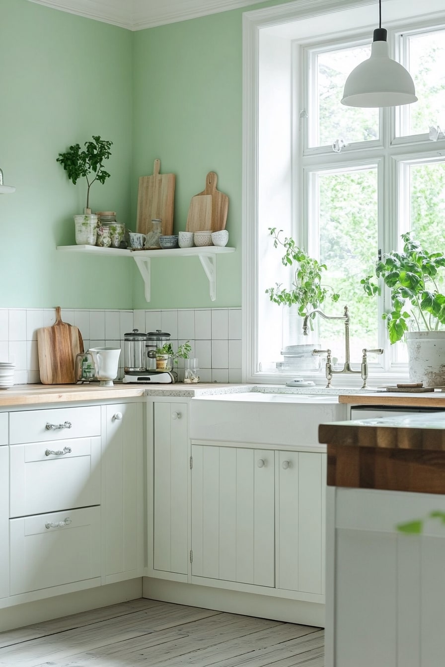 Fresh Mint Green Kitchen with Cottage Charm