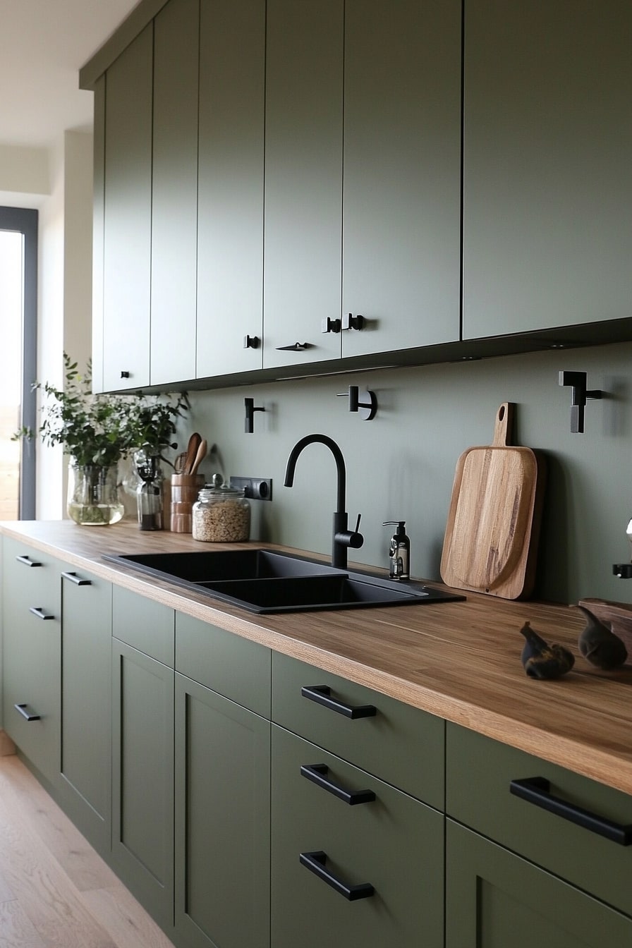 Sleek Olive Green Kitchen with Modern Touches
