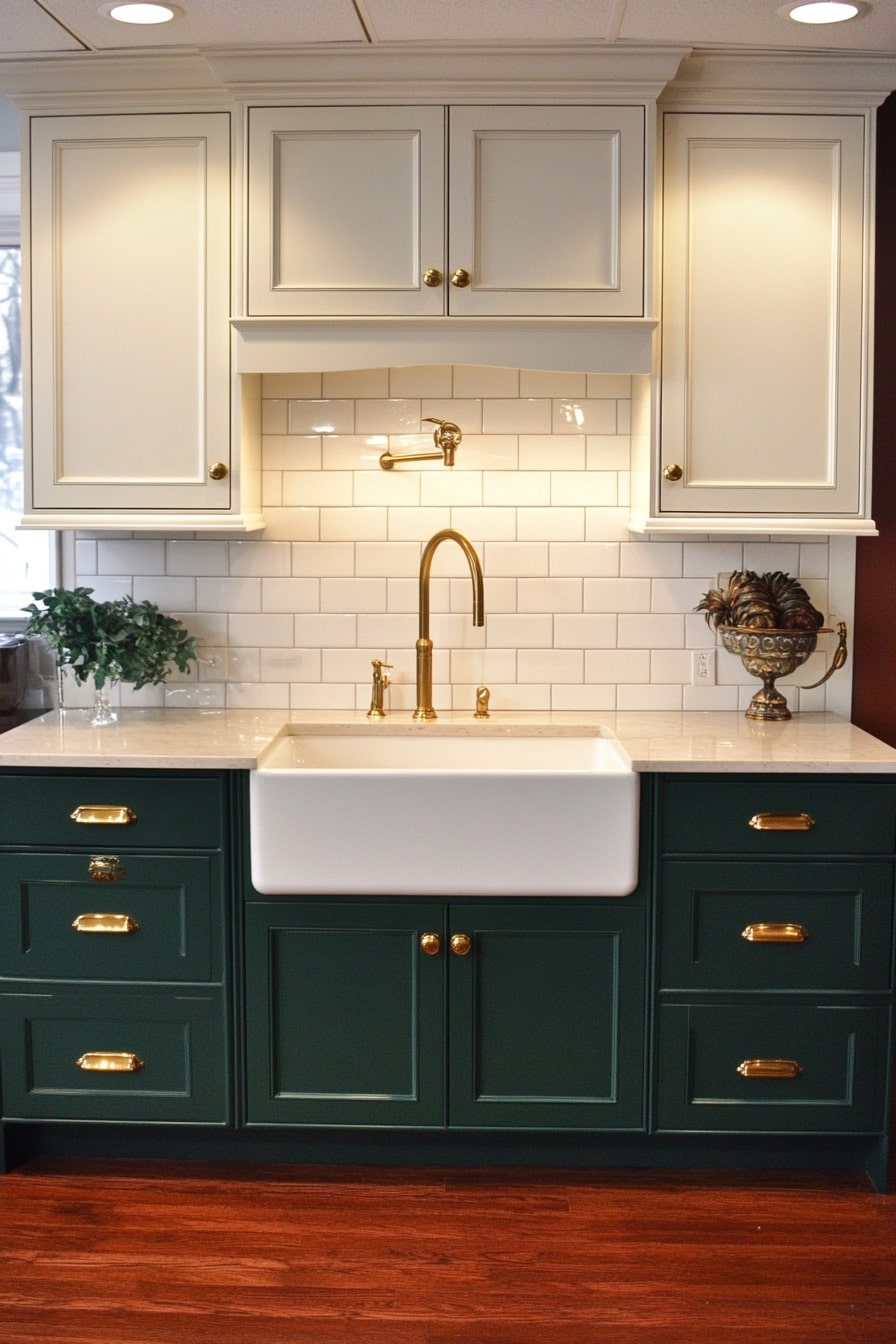  Classic Two-Tone Green Kitchen with Brass Accents