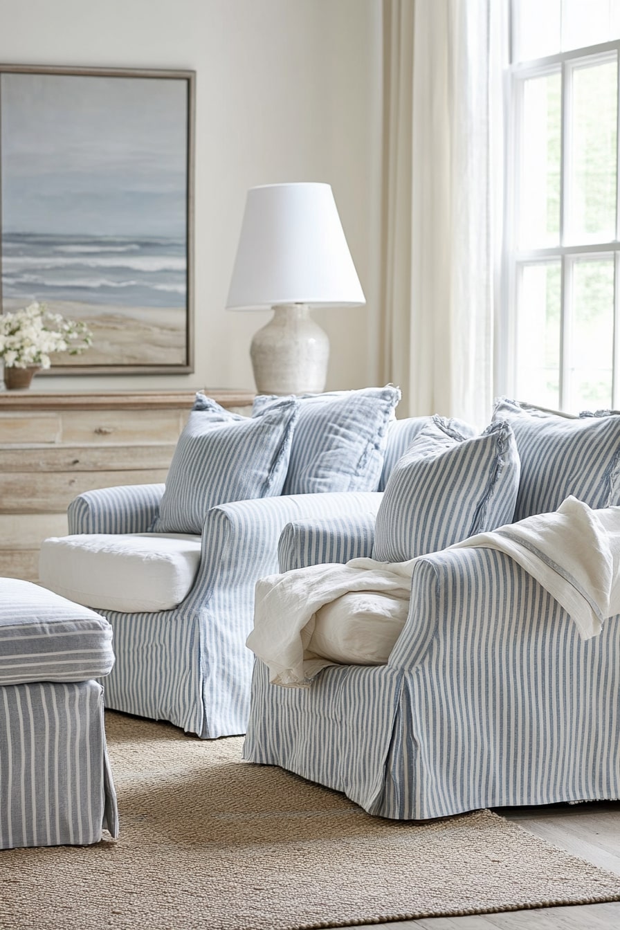 Coastal Cottage Calm in Stripes and Sunlightv