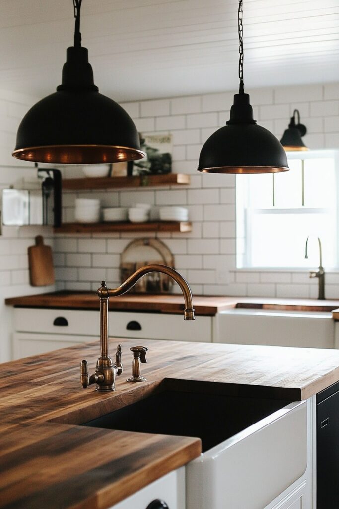 Industrial Lights and Warm Wood for Eclectic Simplicity