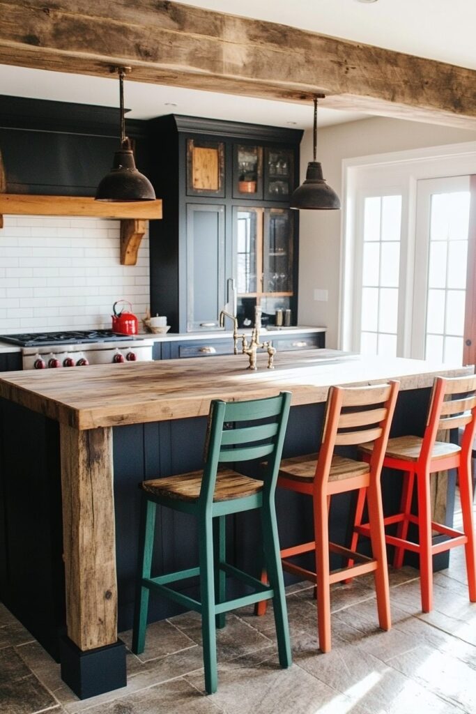 Playful Colorful Stools with Rustic Wood Accents