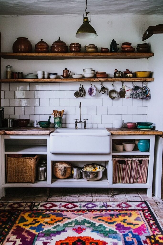 Farmhouse Sink with Vintage Layers and Global Color
