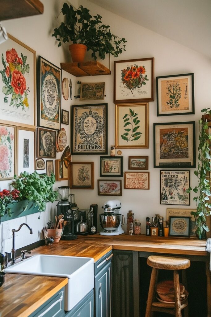 Botanical Gallery Wall with Vintage Kitchen Vibes
