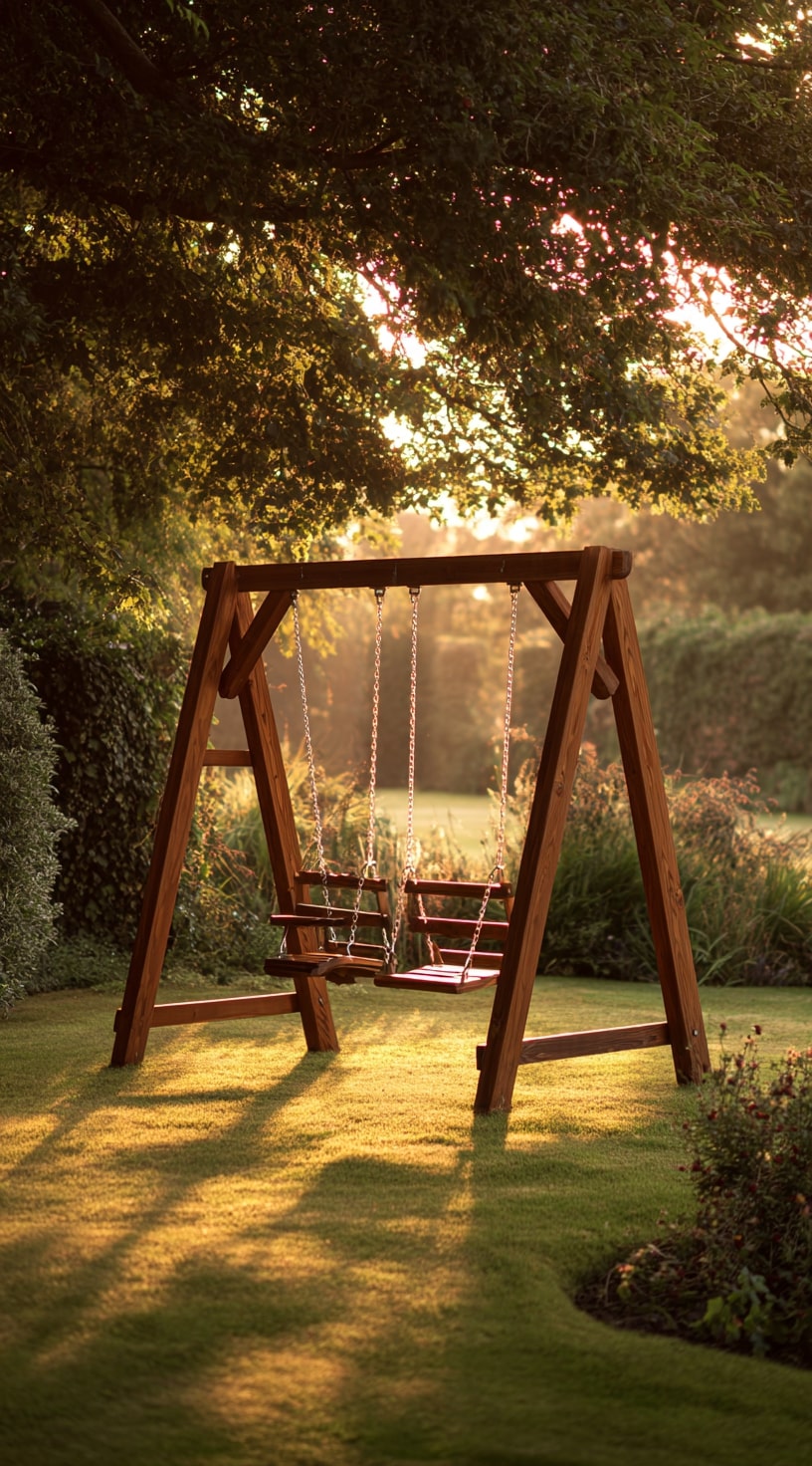 1. Classic Wooden A-Frame Swing Set