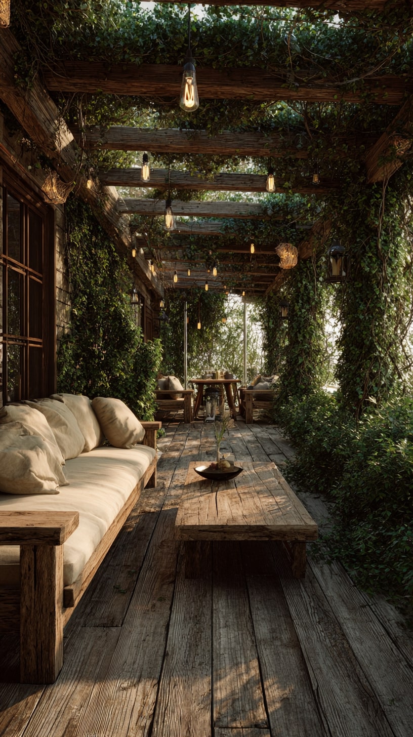 1. Classic Wooden Pergola with Climbing Vines
