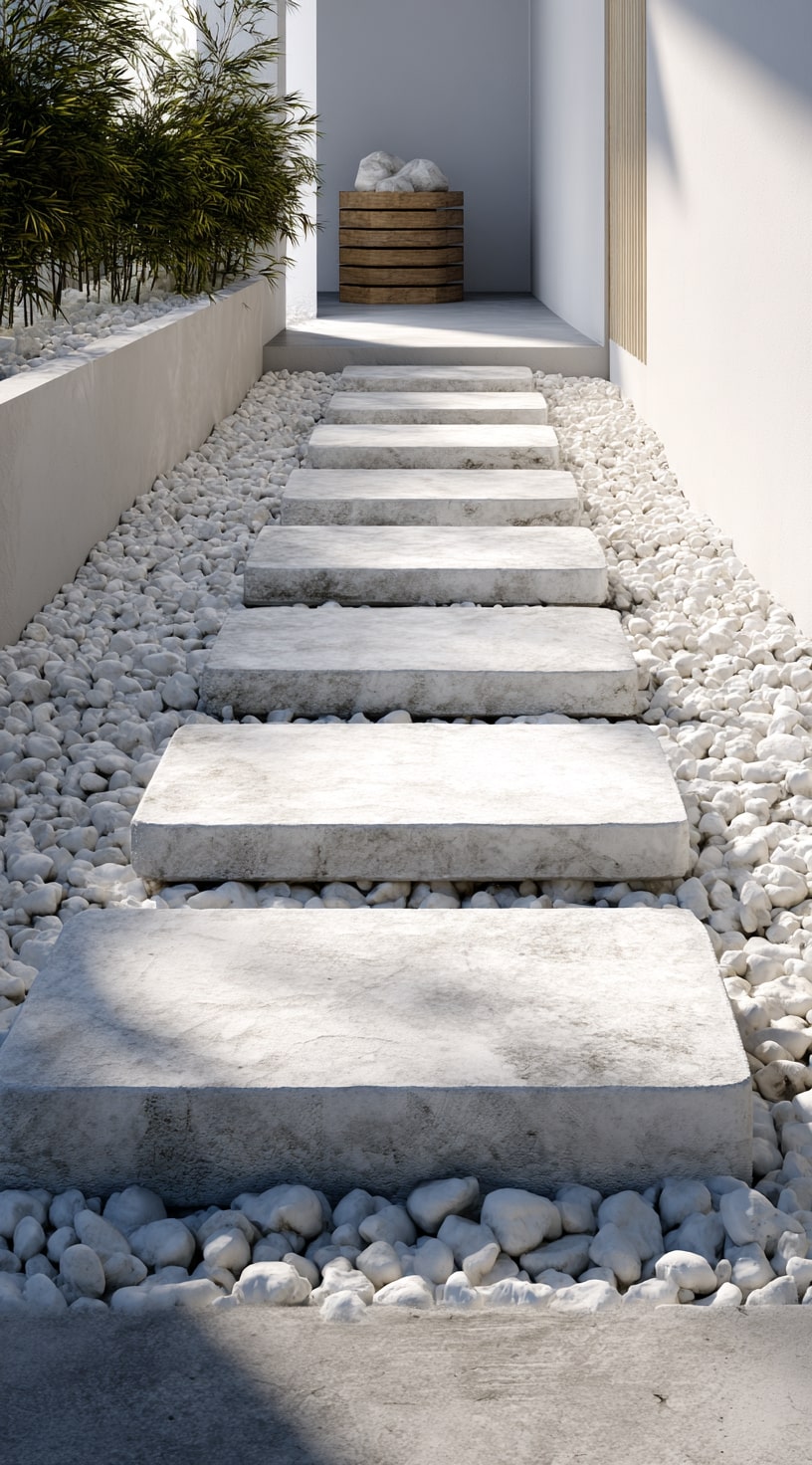 10. Concrete Steps with Pebble Borders