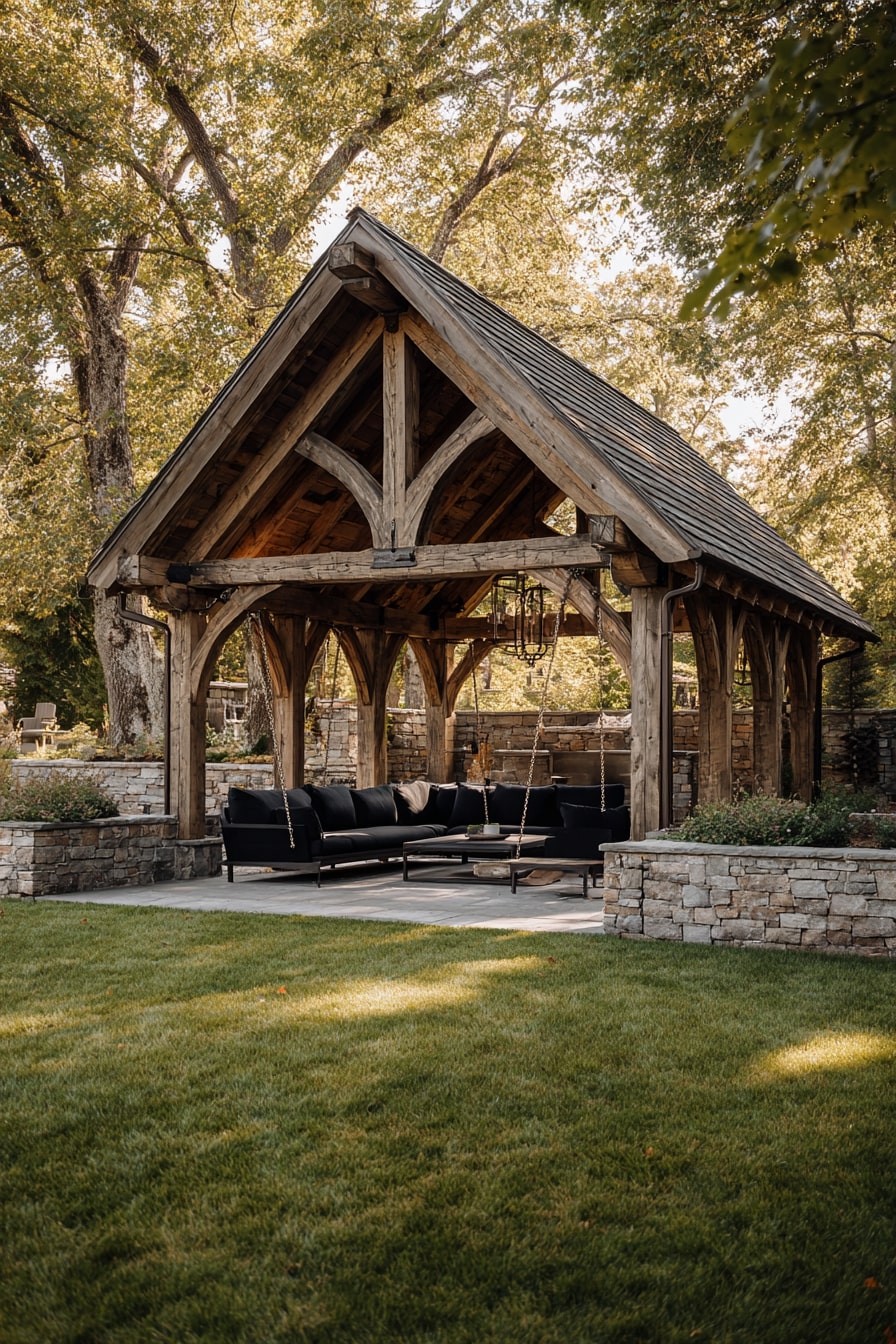 10. Pavilion with Swing Seating for a Relaxing Touch