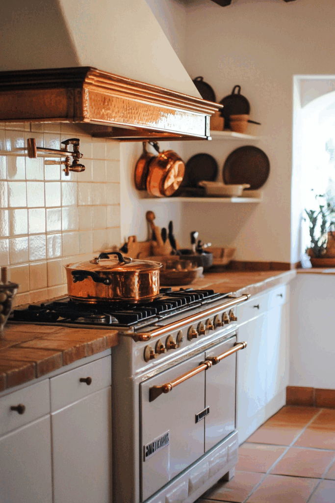 Whitewashed Brick Hood Over a Copper Range
