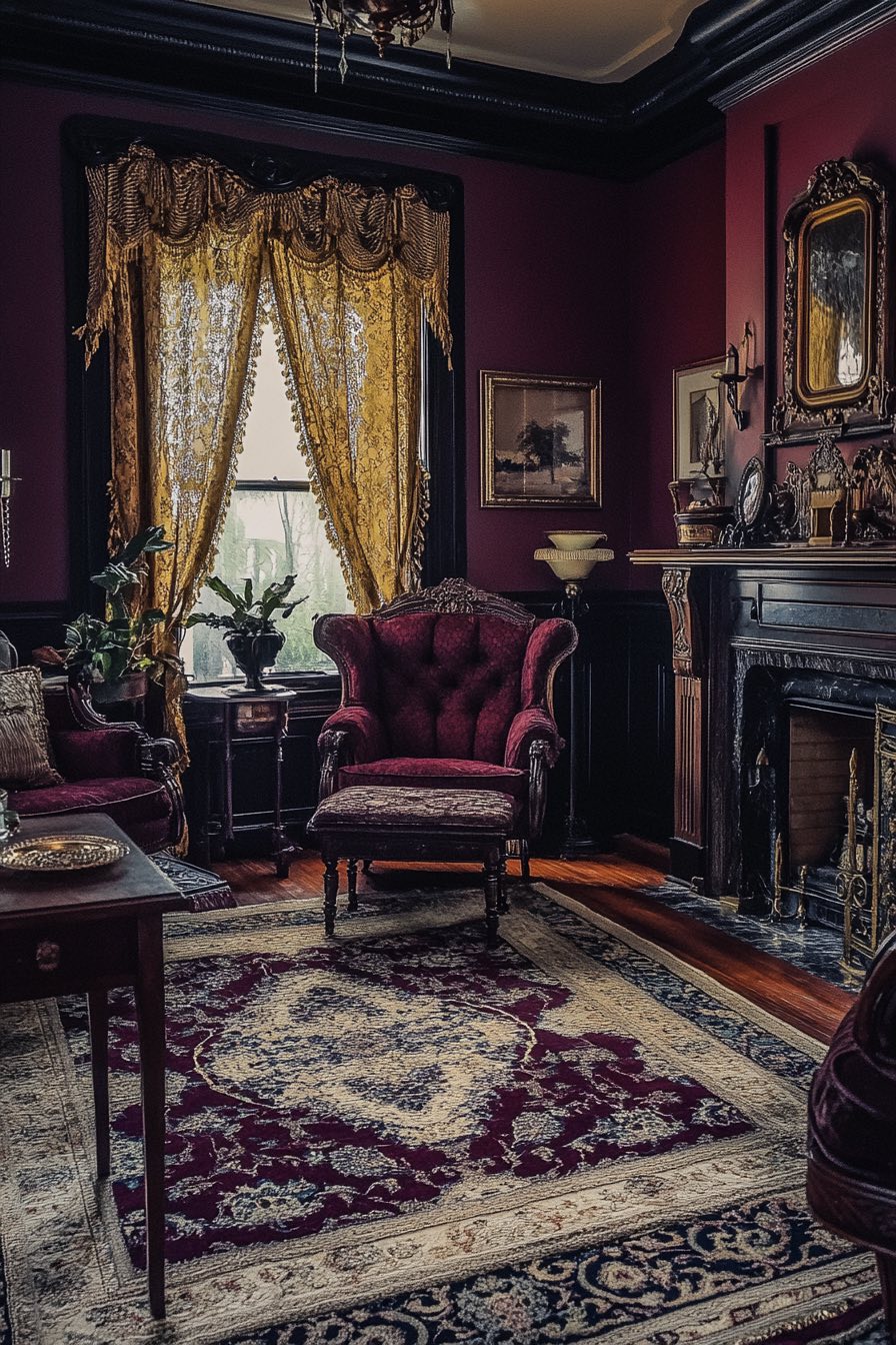 Victorian Parlor Room in Deep Burgundy and Gold