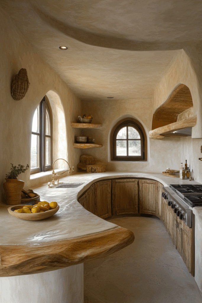 Natural Stone Countertops with Curved Stucco Edges