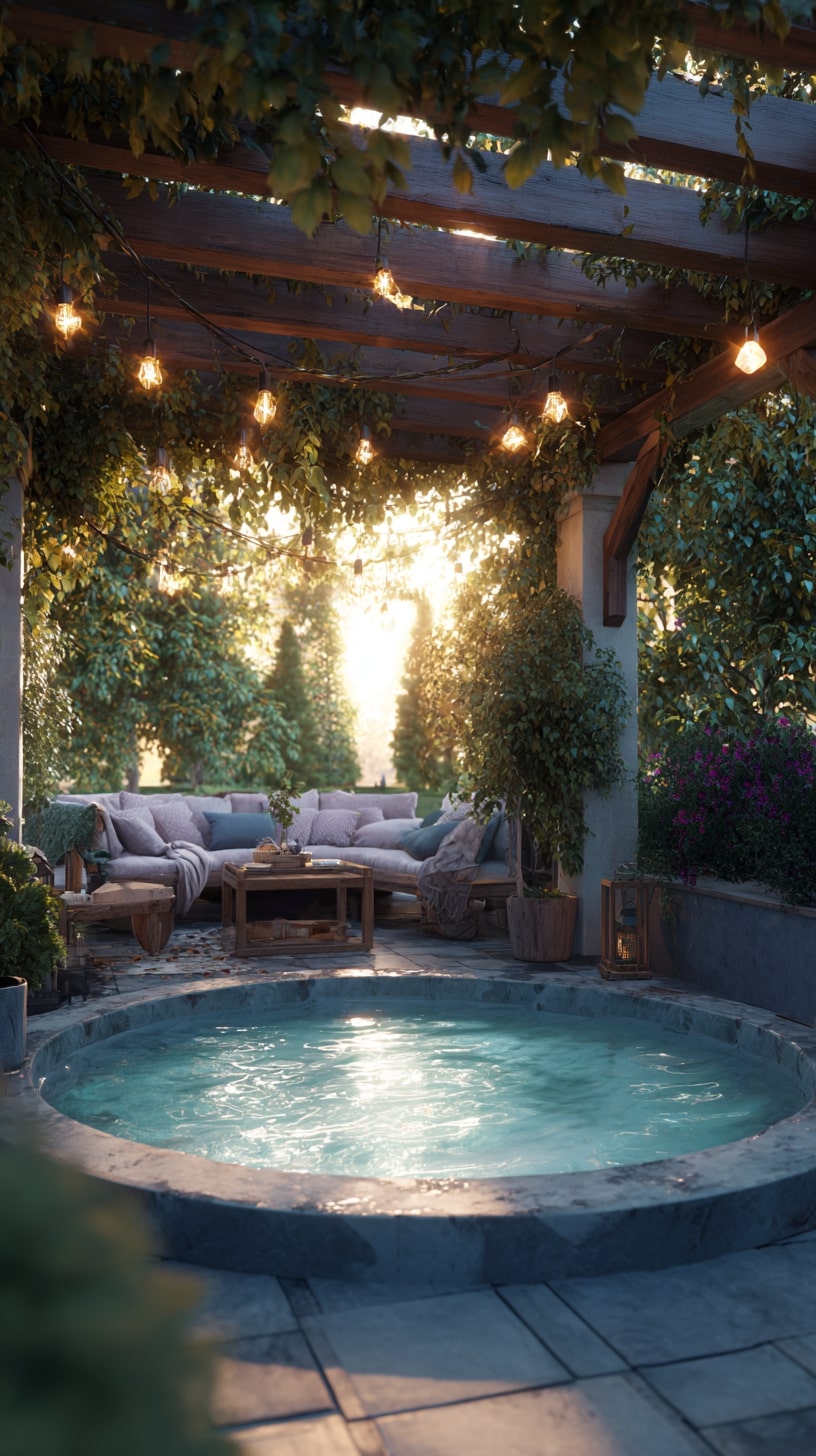 13. Pergola with a Fire Pit Centerpiece