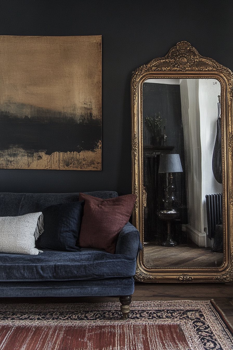 Antique mirror and abstract art pairing