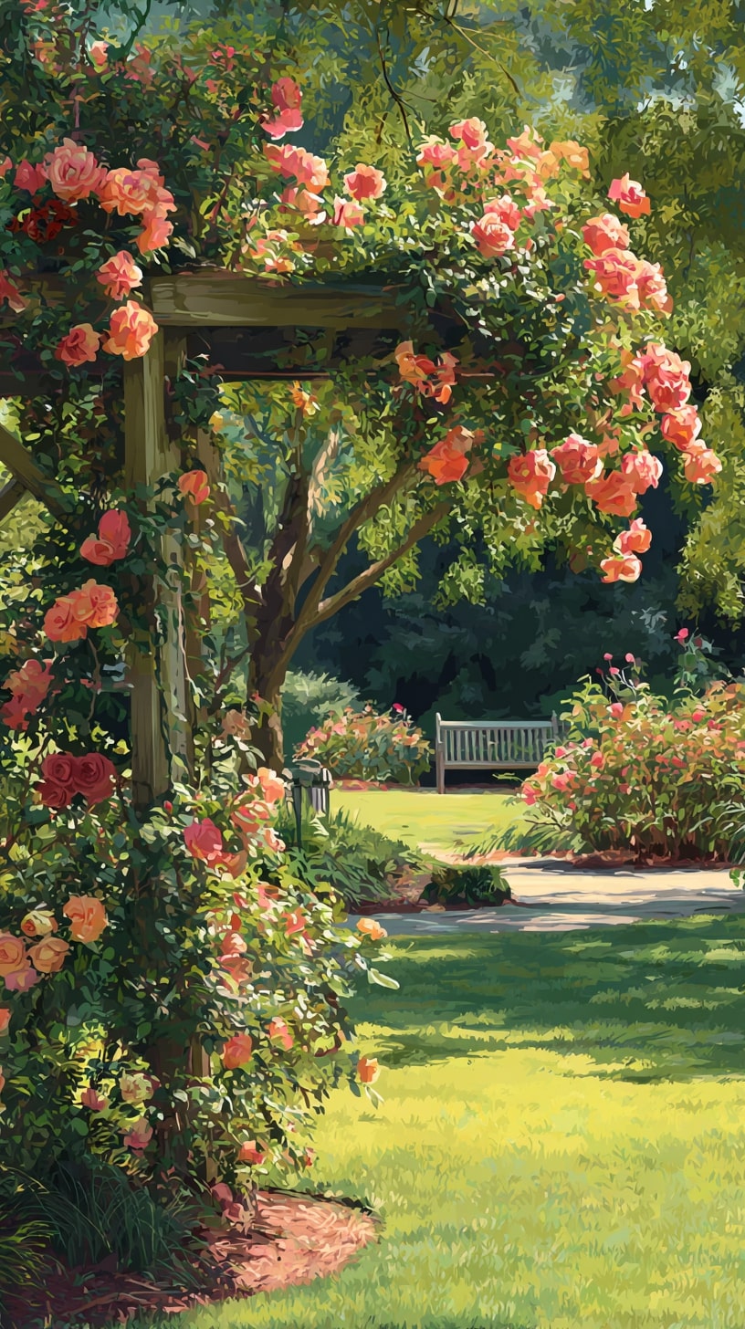 14. Rustic Rose Garden with Wooden Trellises