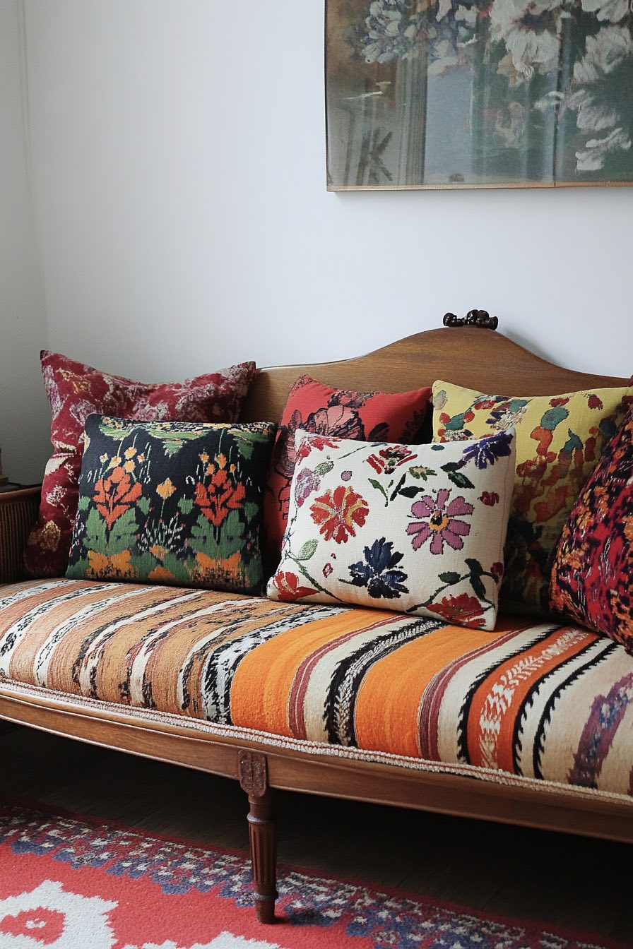 Floral and geometric mix pillows