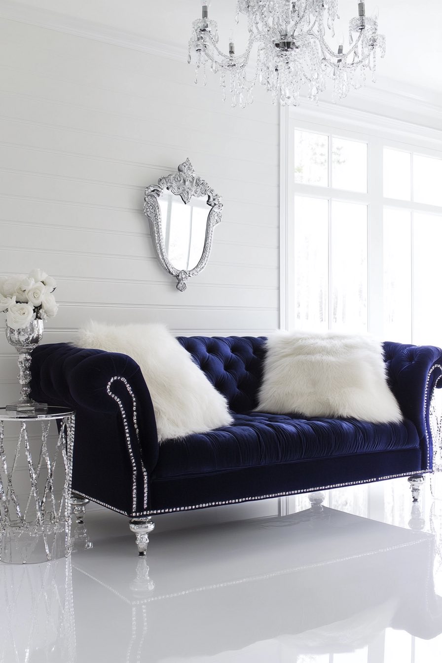 Glam Navy Living Room