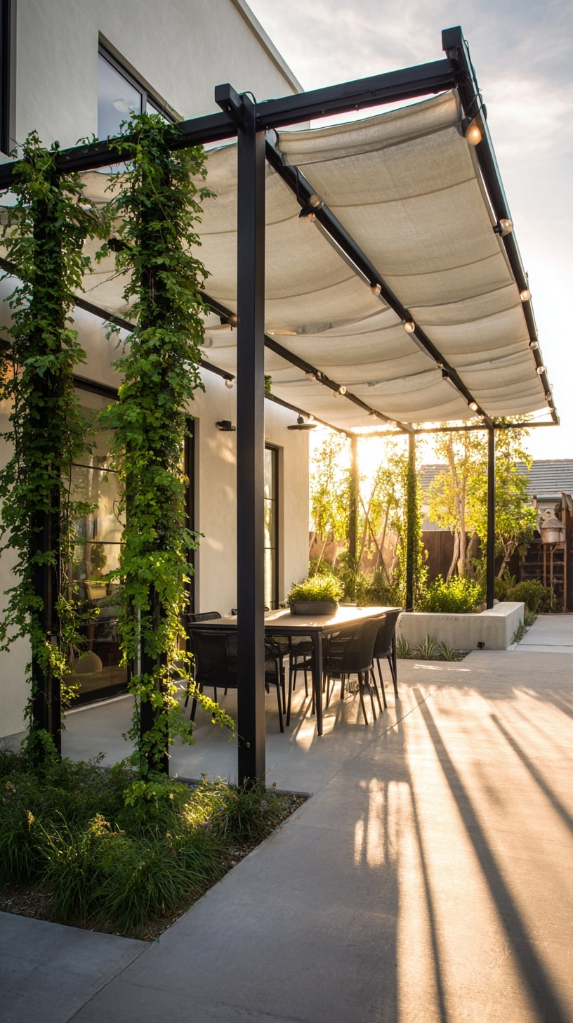 15. Boho Pergola with Macramé and Lanterns