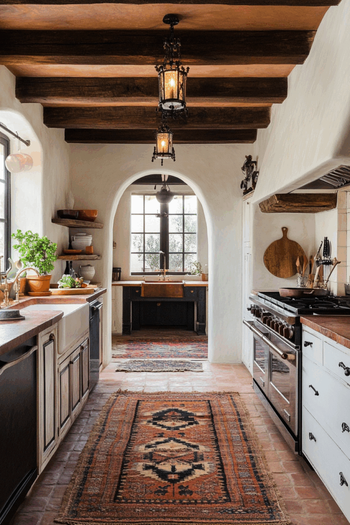 Vintage Spanish Rugs on Warm Terracotta Floors
