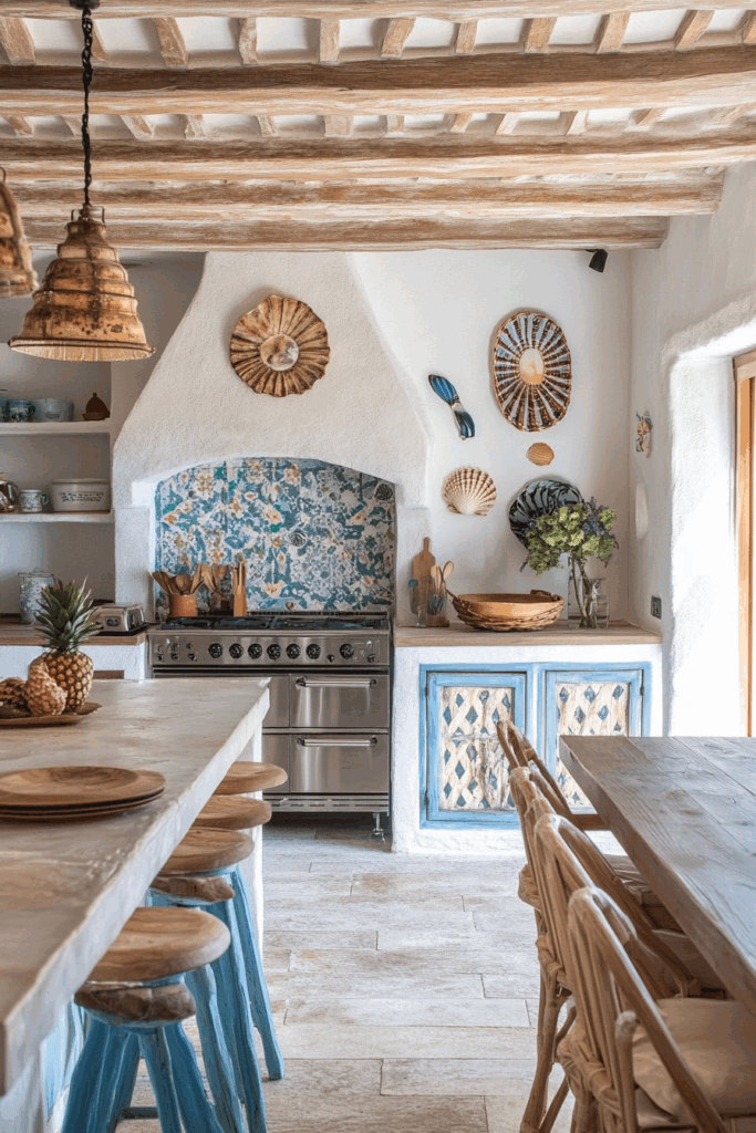 Seaside Blue Accents and Seashell Motifs