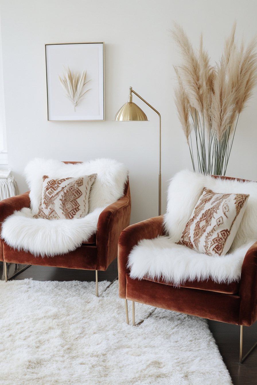 Faux Fur Rug and Mid-Century Chairs
