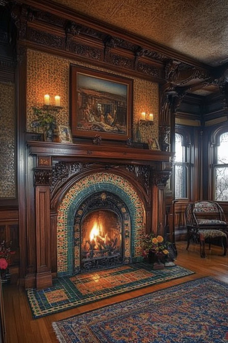 Victorian Tiled Hearth and Cast Iron Fireplace