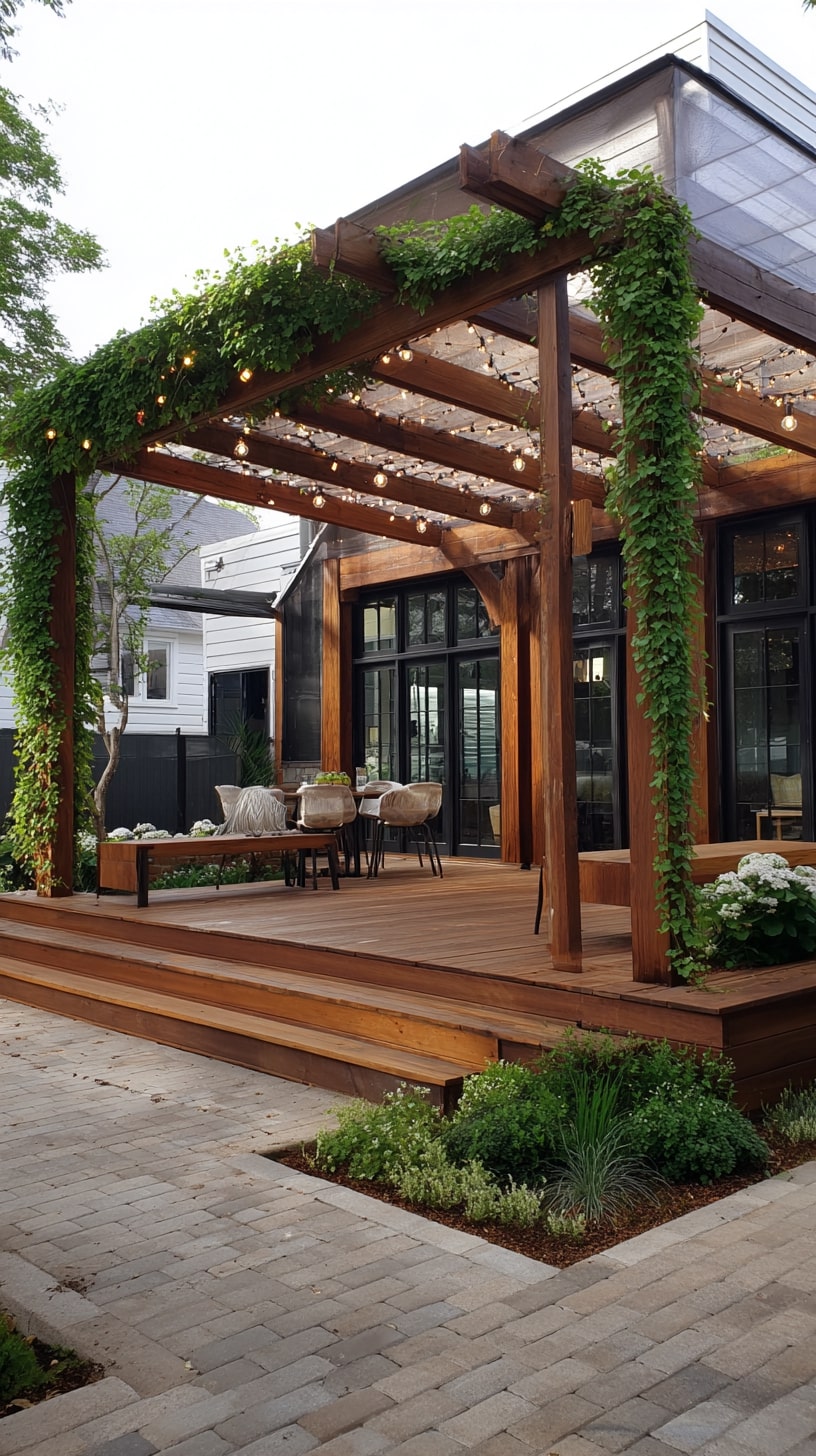 2. Pergolas with Integrated Lighting