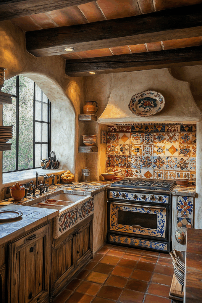 Arched Alcove Stove with Hand-Painted Spanish Tiles