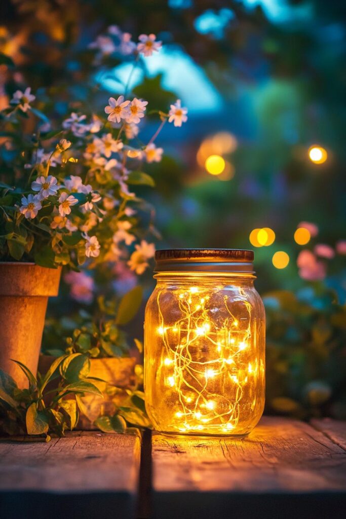 Solar-Powered Fairy Lights in Mason Jars