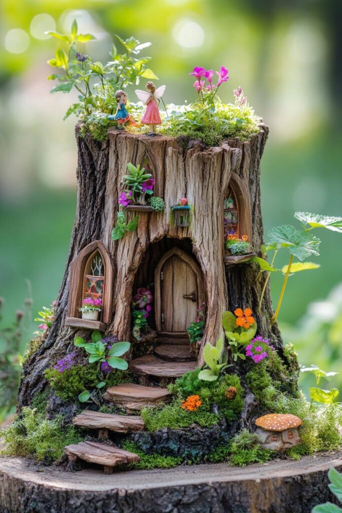 Whimsical Tree Stump Fairy Garden