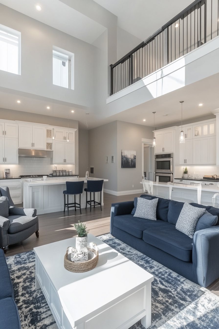 Open Concept Navy White Flow