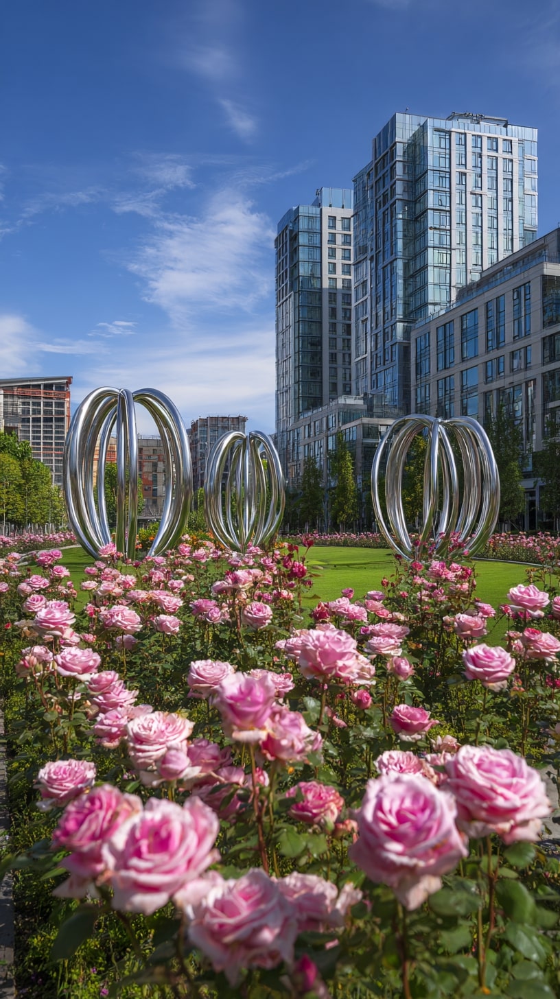 23. Contemporary Rose Garden with Sculptures