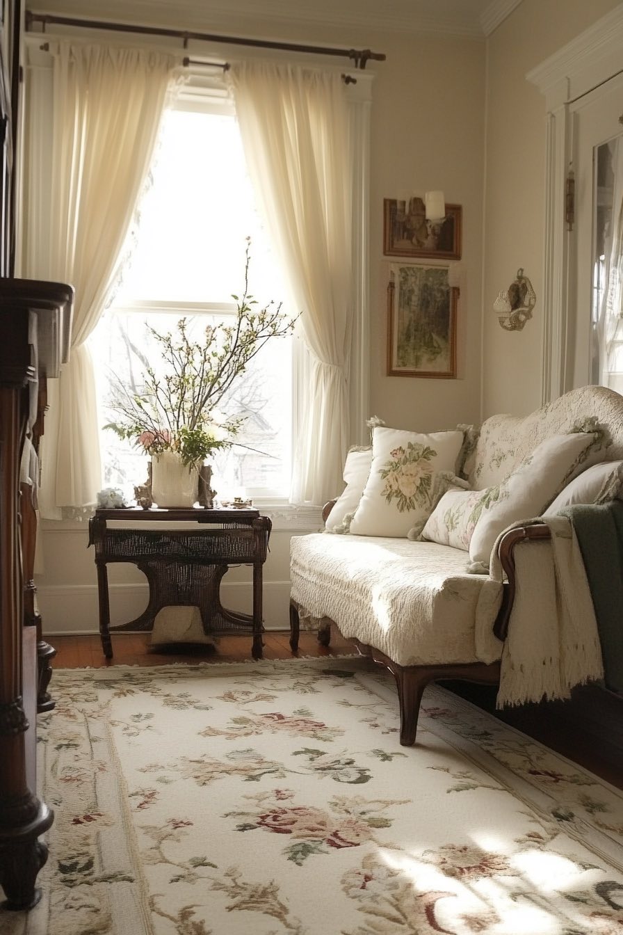Victorian Floral Rugs in Neutral Tones