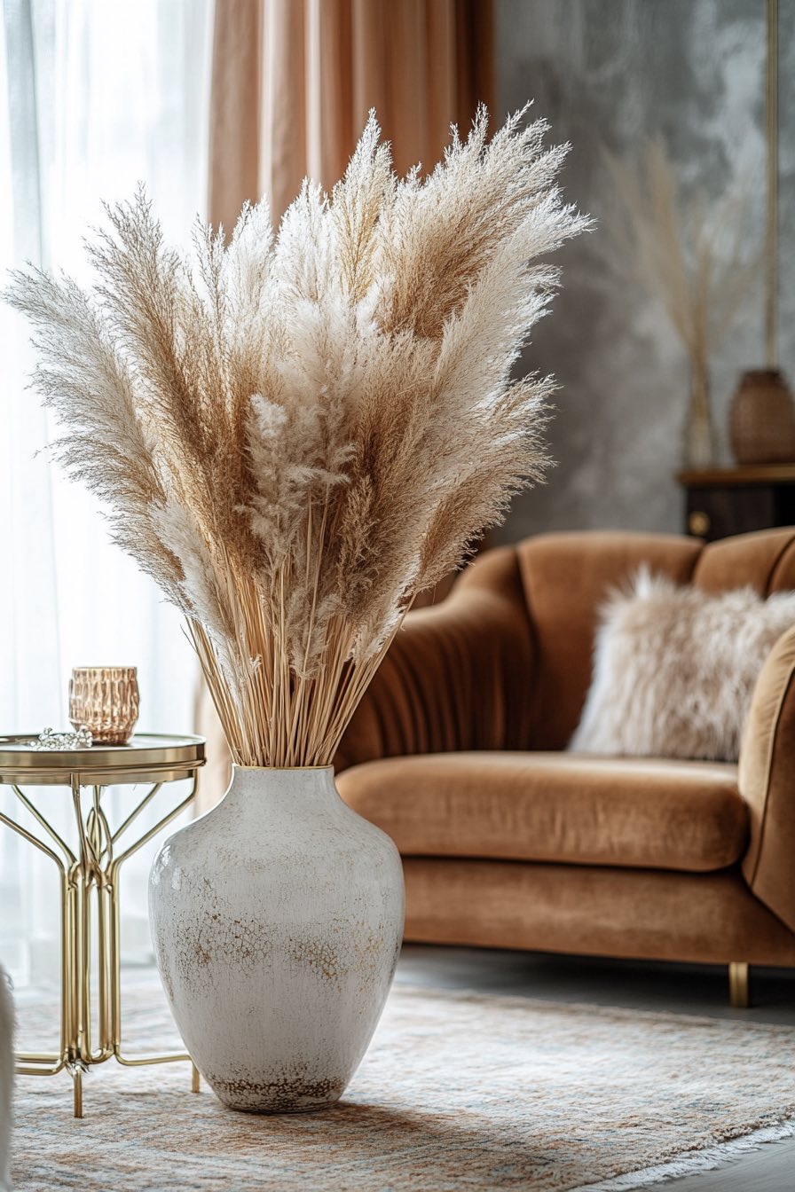 Pampas Grass and Velvet Armchairs