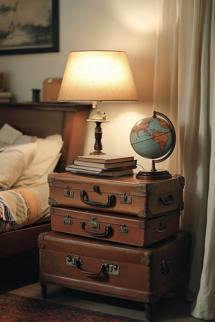 Vintage suitcases used as side tables