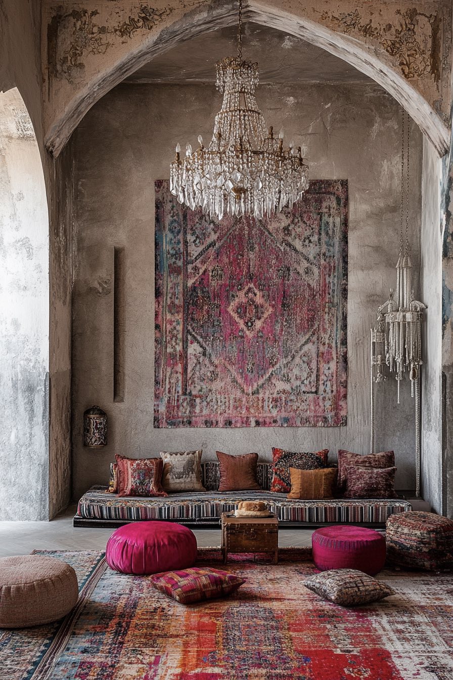 Layered Cushions and Chandeliers
